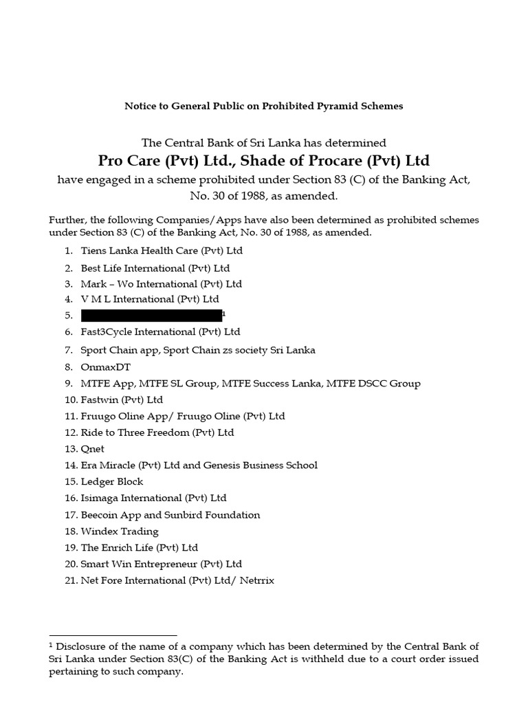 Prohibited Pyramid Schemes in Sri Lanka | PDF