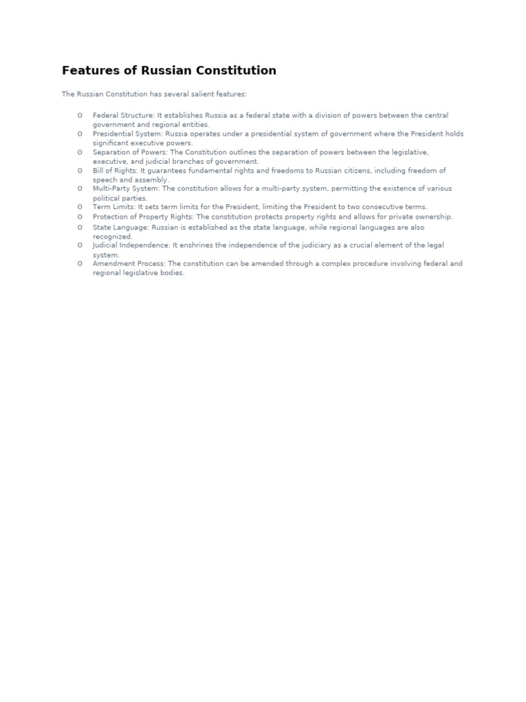 Salient Features of the Russian Constitution | PDF