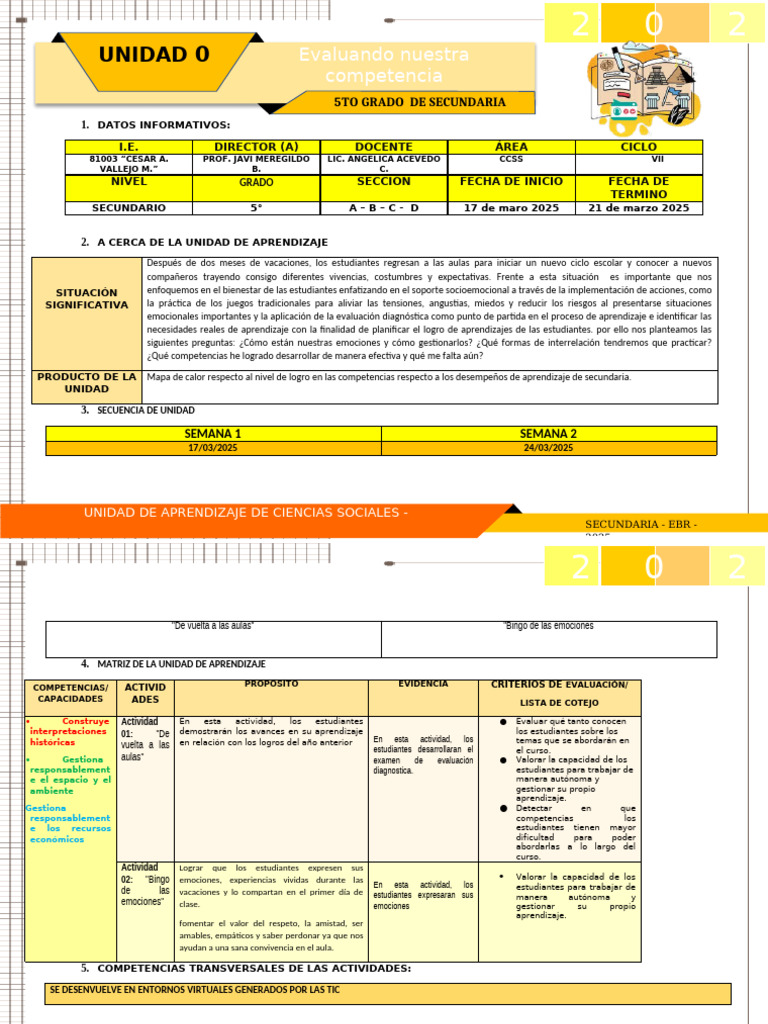 Unidad de Aprendizaje CCSS 5to Secundaria 2025 | PDF | Aprendizaje ...