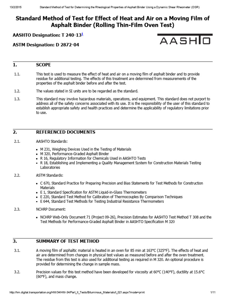 Aashto T240-13 Rtfo | PDF | Thermometer | Flow Measurement