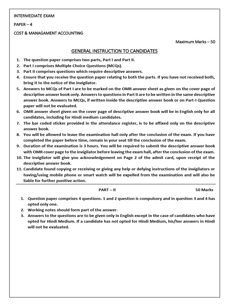 CA Inter Costing Exam Guidelines | PDF | Cost Of Goods Sold | Employment