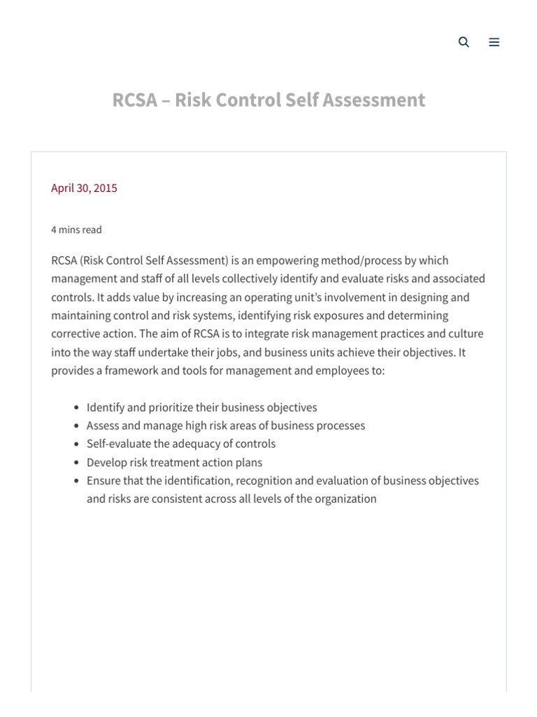 RCSA - Risk Control Self Assessment | PDF | Risk | Business