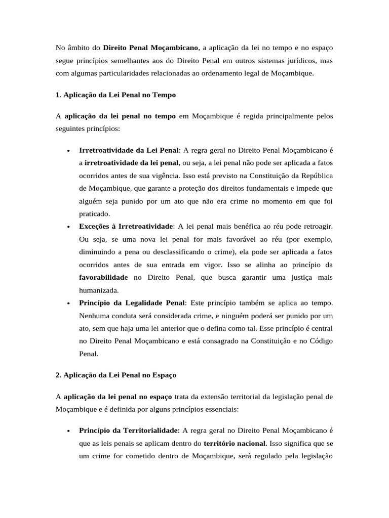Aplicação da Lei Penal em Moçambique | PDF | Crimes | Crime e Violência