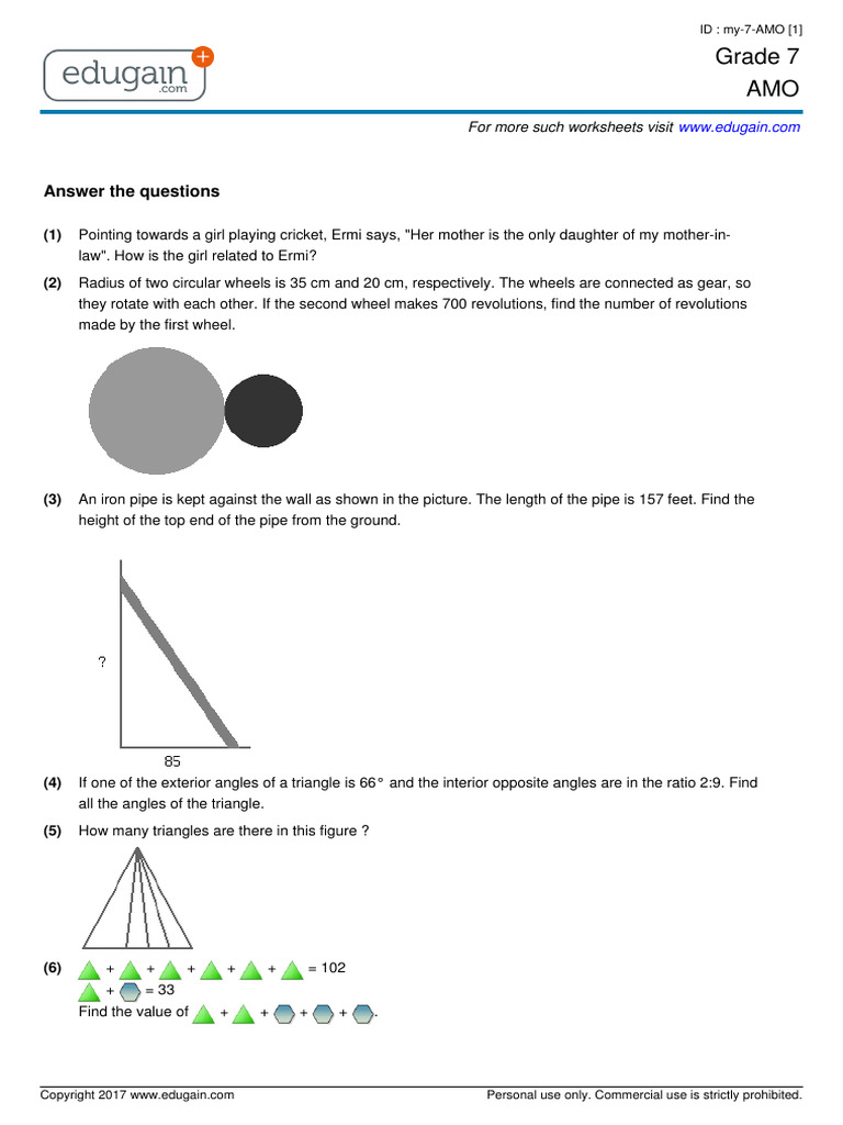 Very Good Grade 7 Olympiad Problems Q & A | PDF | Triangle | Angle