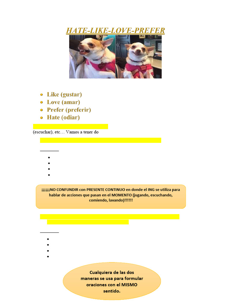 Oraciones con Like, Love, Hate y Prefer | PDF