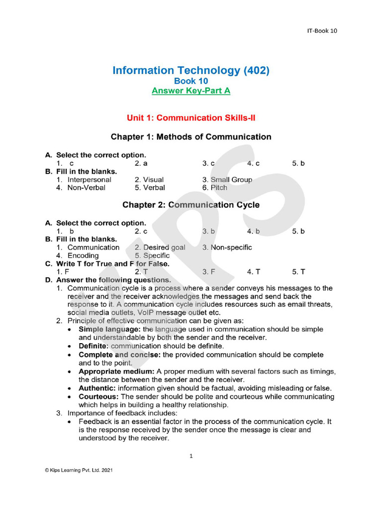 Information Technology- 10 Answer key-Part A_Updated | PDF