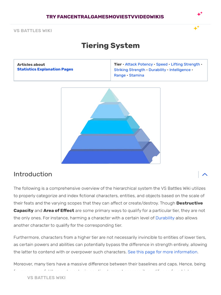 Overview Of Vs Battles Tiering System Pdf Universe Infinity