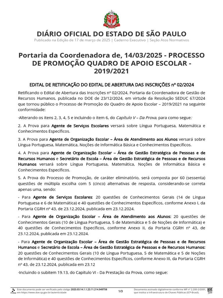 Retificação do Edital de Promoção QAE 2025 | PDF | Gestão de recursos ...