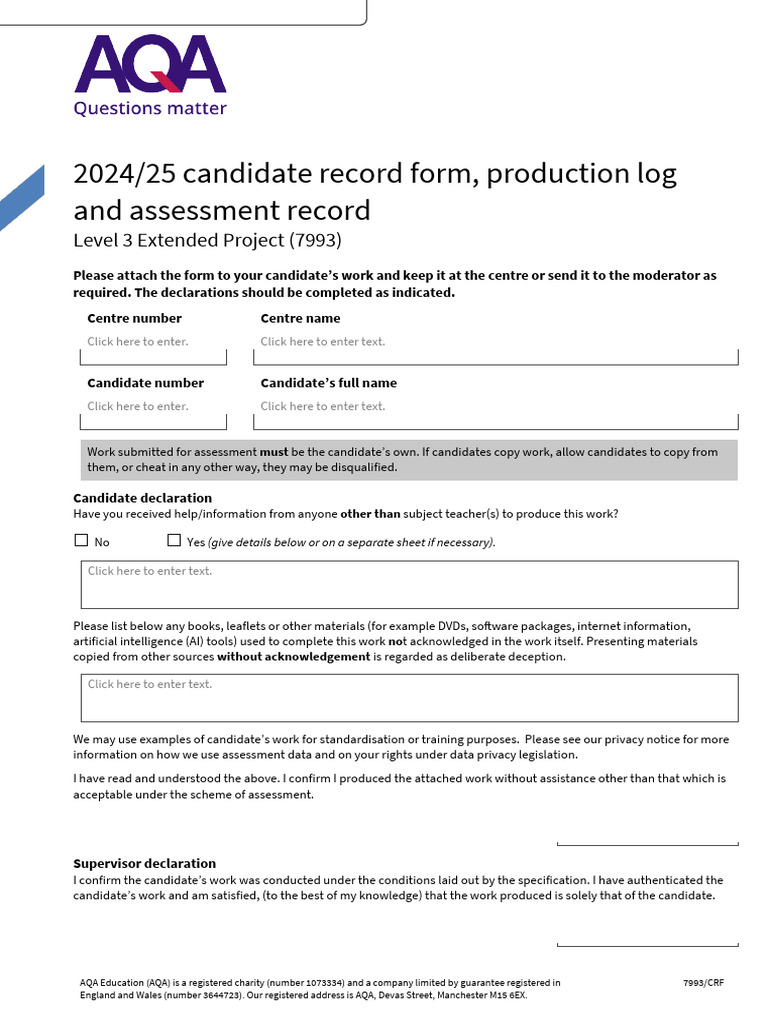 AQA EPQ Production Log Template 2025 | PDF