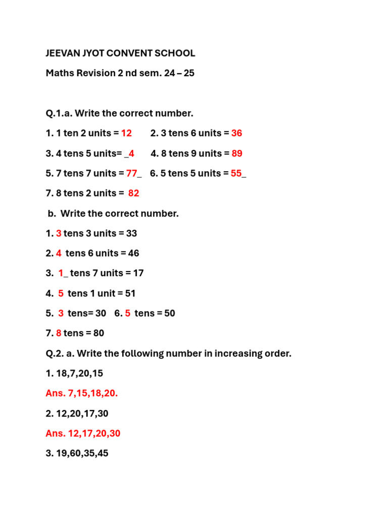 Maths Revision Worksheet for Class 2 | PDF | Rupee | Typographical Symbols