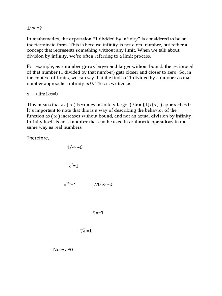 Understanding 1 Divided by Infinity | PDF