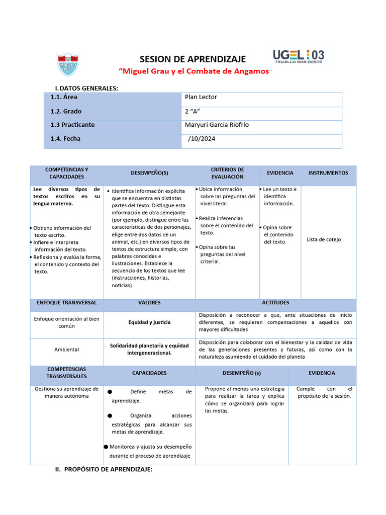 2° Sesión de Plan Lector | PDF | Aprendizaje