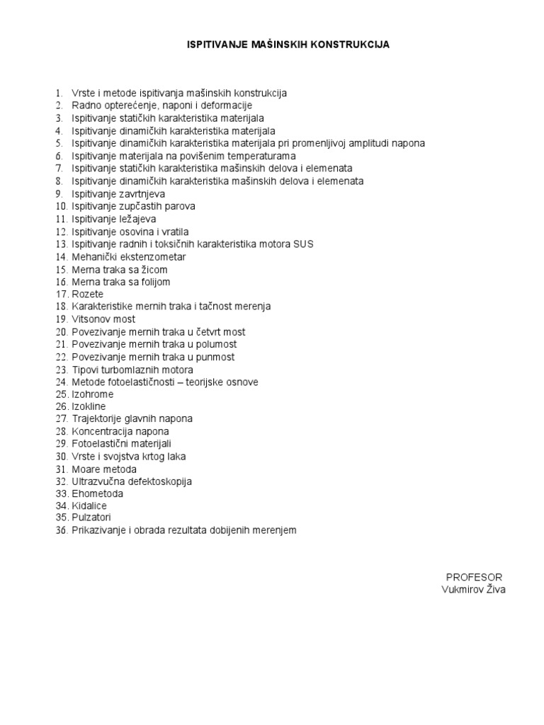 ispitivanje masinskih konstrukcija