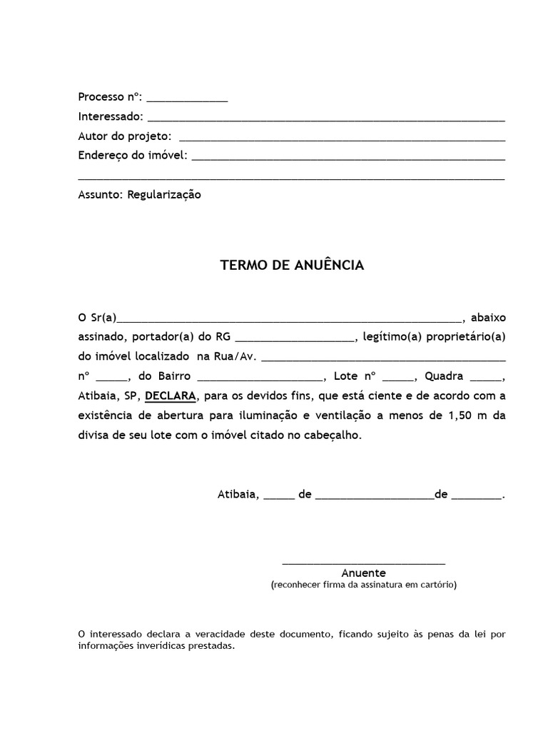 Termo de Anuência de Imóvel | PDF