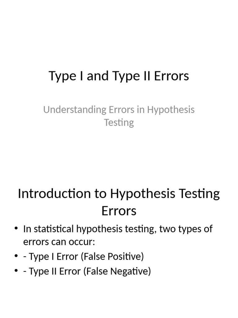 Type I and II Errors in Hypothesis Testing | PDF