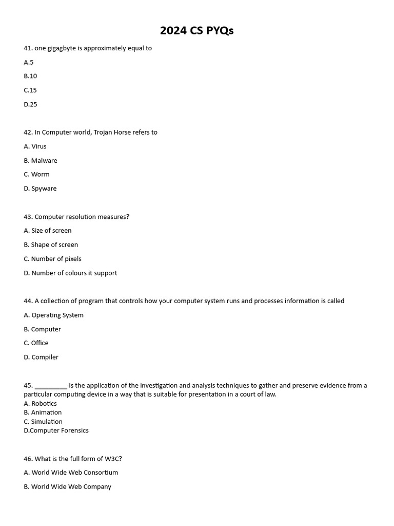 2024 CS PYQs Overview | PDF | Computing | Computer Programming
