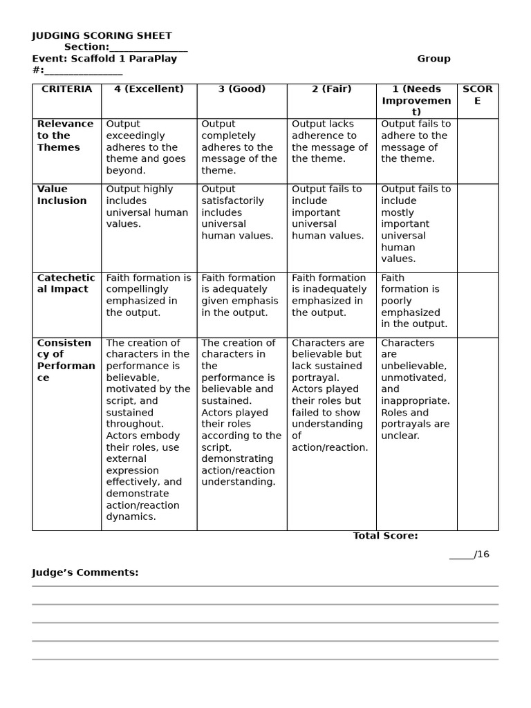 Judging Criteria for Scaffold 1 ParaPlay | PDF