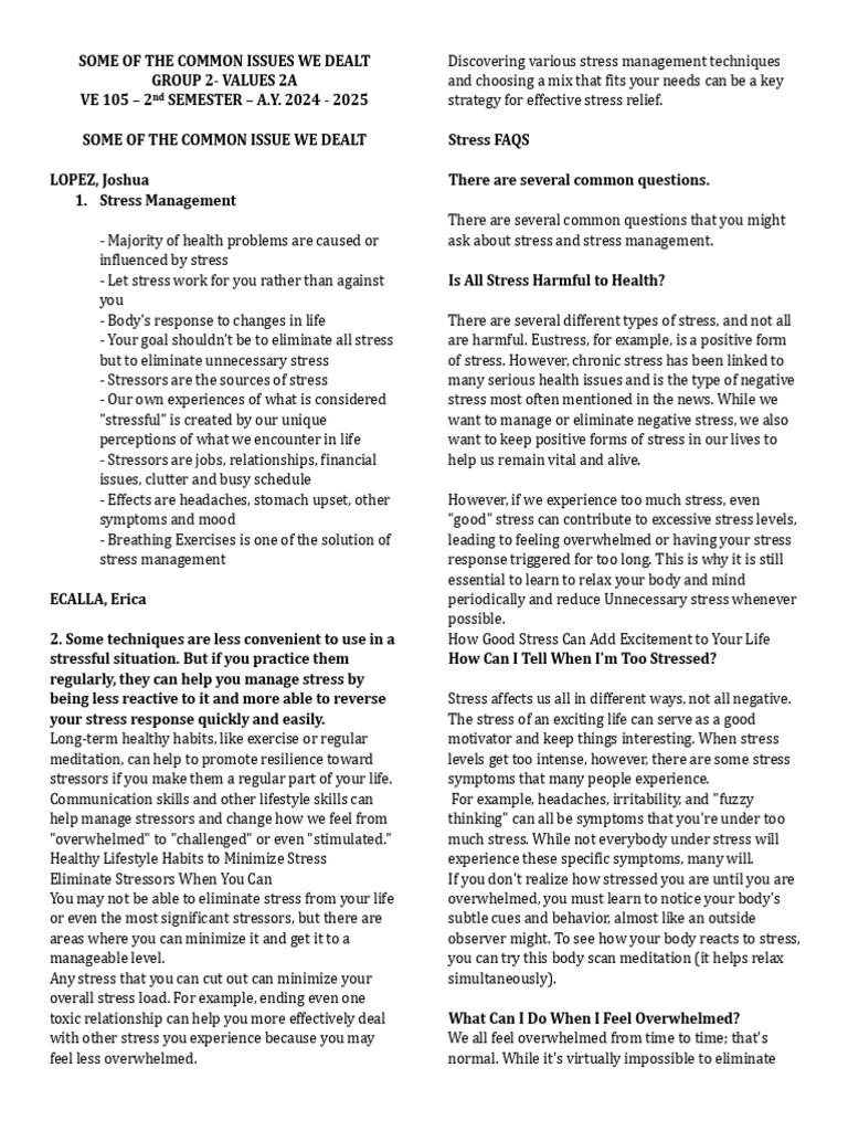 2 Some of The Common Issues We Dealt | PDF | Stress (Biology) | Stress ...