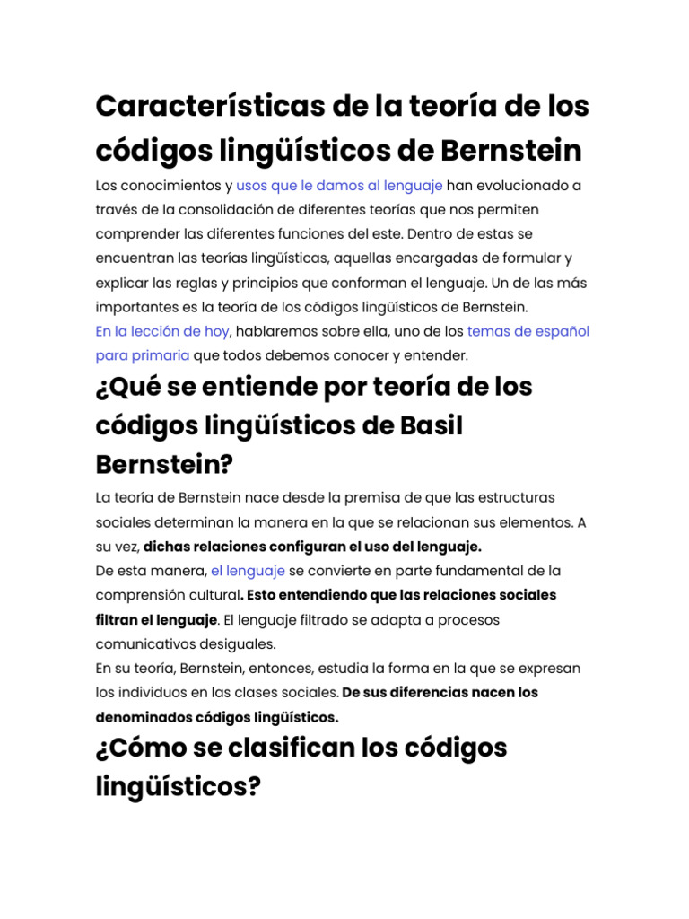 Teoría de Códigos Lingüísticos de Bernstein | PDF | Lingüística ...