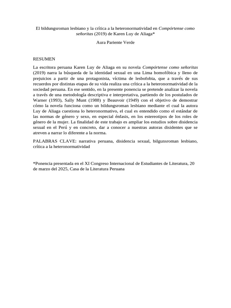 El Bildungsroman Lesbiano y La Crítica A La Heteronormatividad en ...