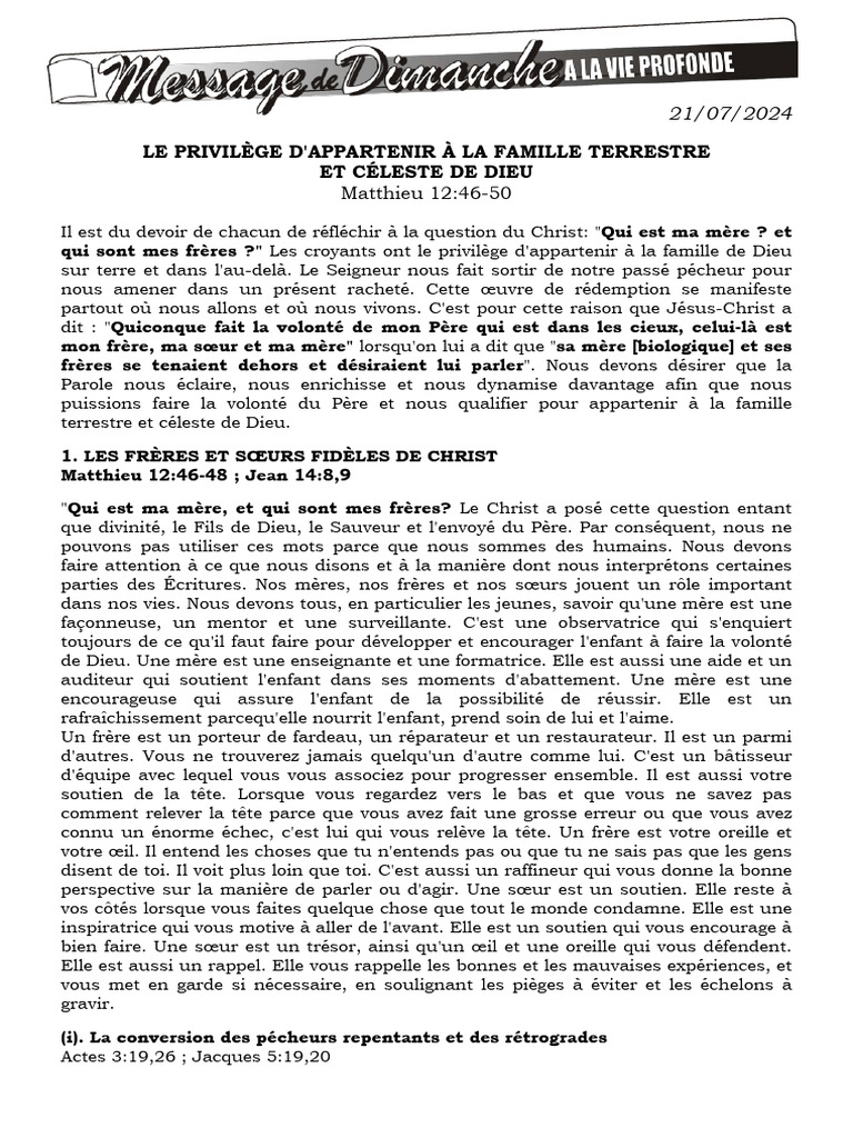 Appartenir à la Famille de Dieu | PDF | Dieu | Jésus