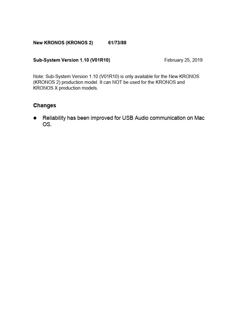 KRONOS 2 Sub-System V1.10 Update | PDF