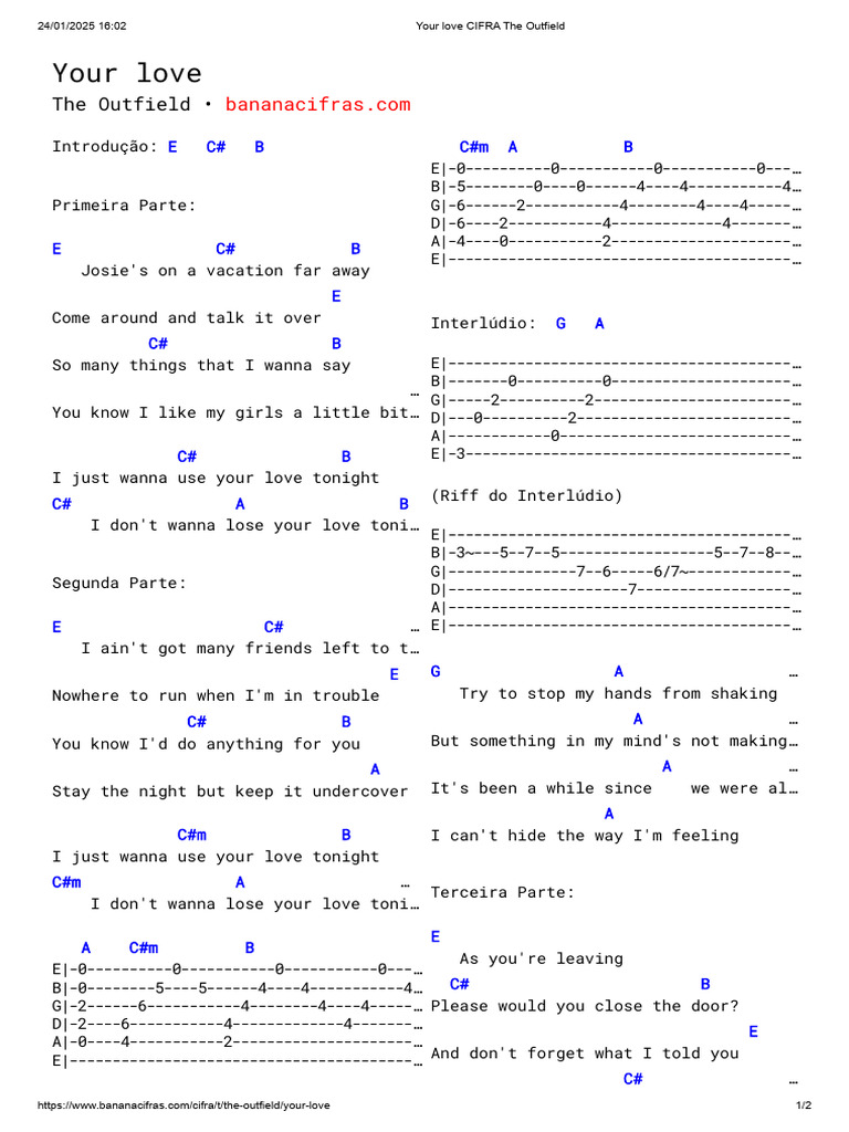 Your Love Chords The Outfield Pdf