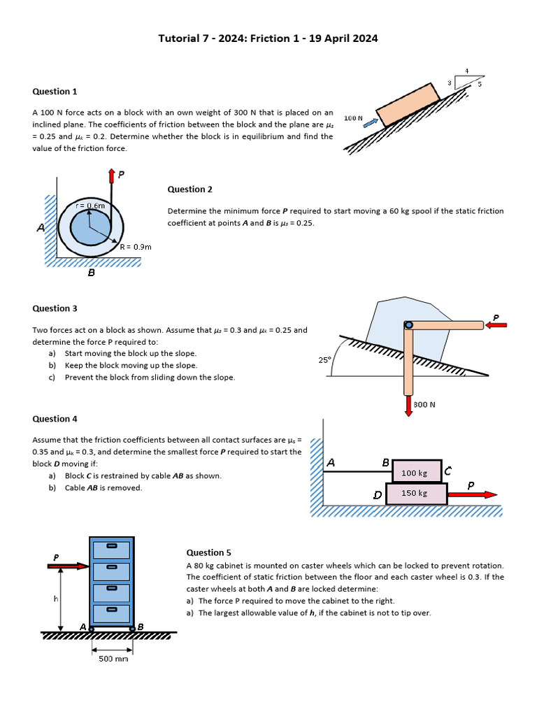 Friction Tutorial Solutions - April 2024 | PDF | Friction | Force