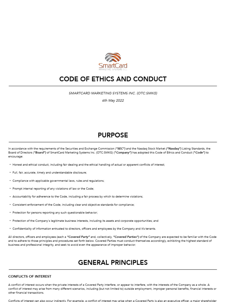 SMKG Code of Ethics & Conduct | PDF | Conflict Of Interest | Trade Secret