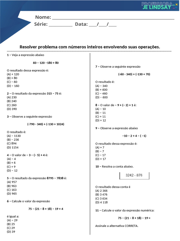 Problemas de Matemática com Inteiros | PDF
