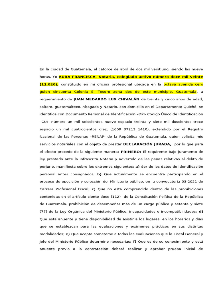 Declaración Jurada en Guatemala | PDF | Guatemala | Ley común