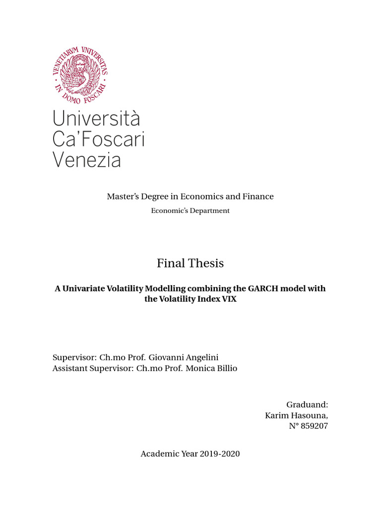 Final Thesis: Master's Degree in Economics and Finance | PDF | Vix ...