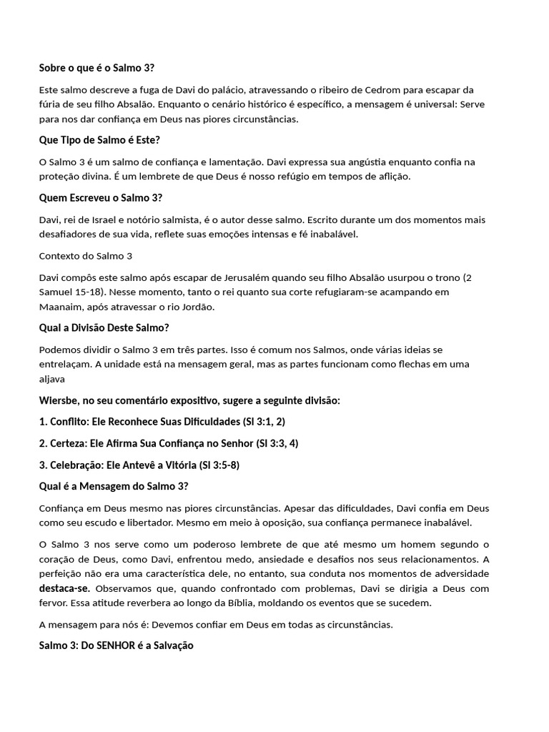 Significado e Mensagem do Salmo 3 | PDF | Davi | Salmos