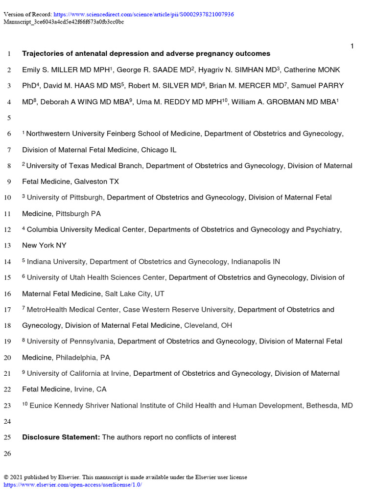 Antenatal Depression and Adverse PX Outcomes | PDF | Pregnancy | Medicine