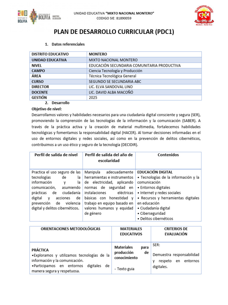 Plan de Desarrollo Curricular 2025 | PDF | La seguridad informática ...