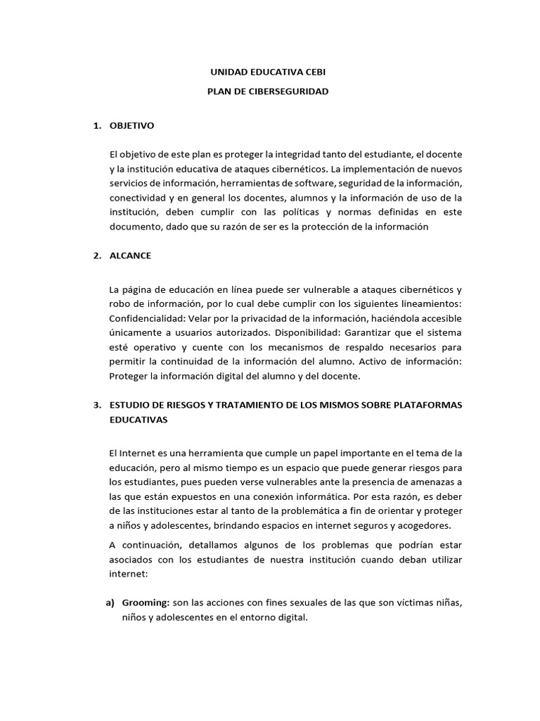 Plan de Ciberseguridad Version Final | PDF | La seguridad informática ...
