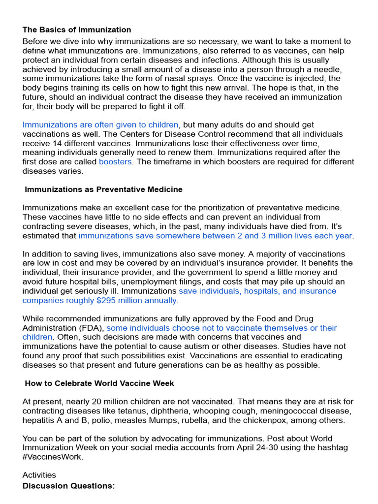 The Basics of Immunization. Ingles Modulo 1 | PDF | Vaccines ...