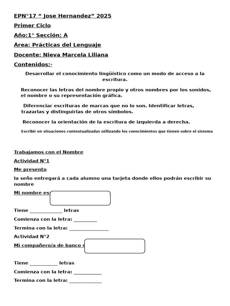 Actividades de Lenguaje para Preescolar | PDF