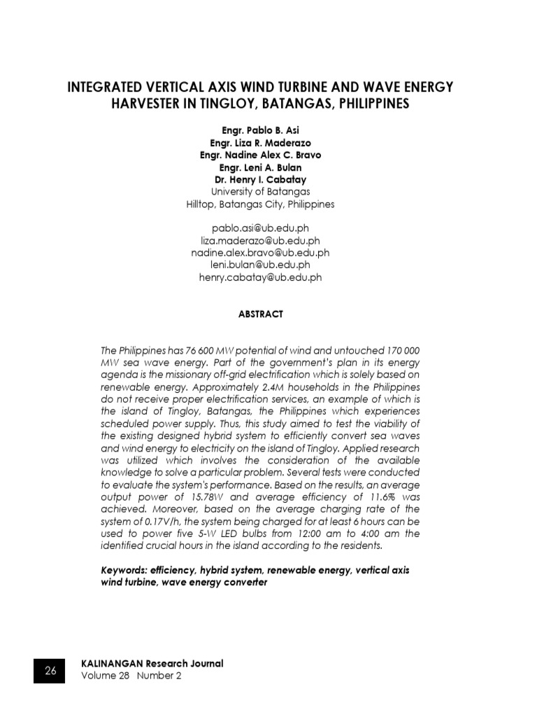 Hybrid Wind and Wave Energy System in Tingloy | PDF | Renewable Energy ...
