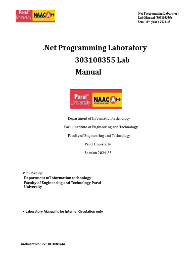 .NET Programming Lab Manual 2024-25 | PDF | Matrix (Mathematics) | C ...