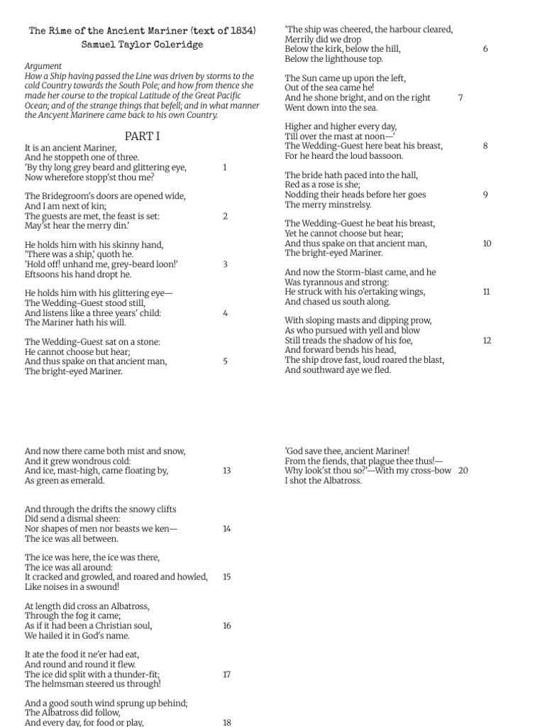 Rime of the Ancient Mariner: Part 1 Text | PDF