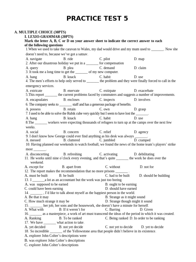 Vocabulary and Grammar Practice Test | PDF | Universe | Supernatural