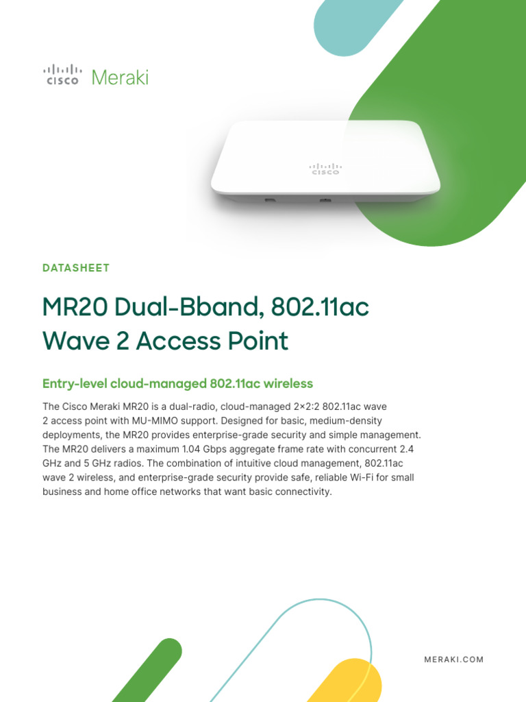 Cisco Meraki MR20 Access Point Datasheet | PDF | Ieee 802.11 | Security