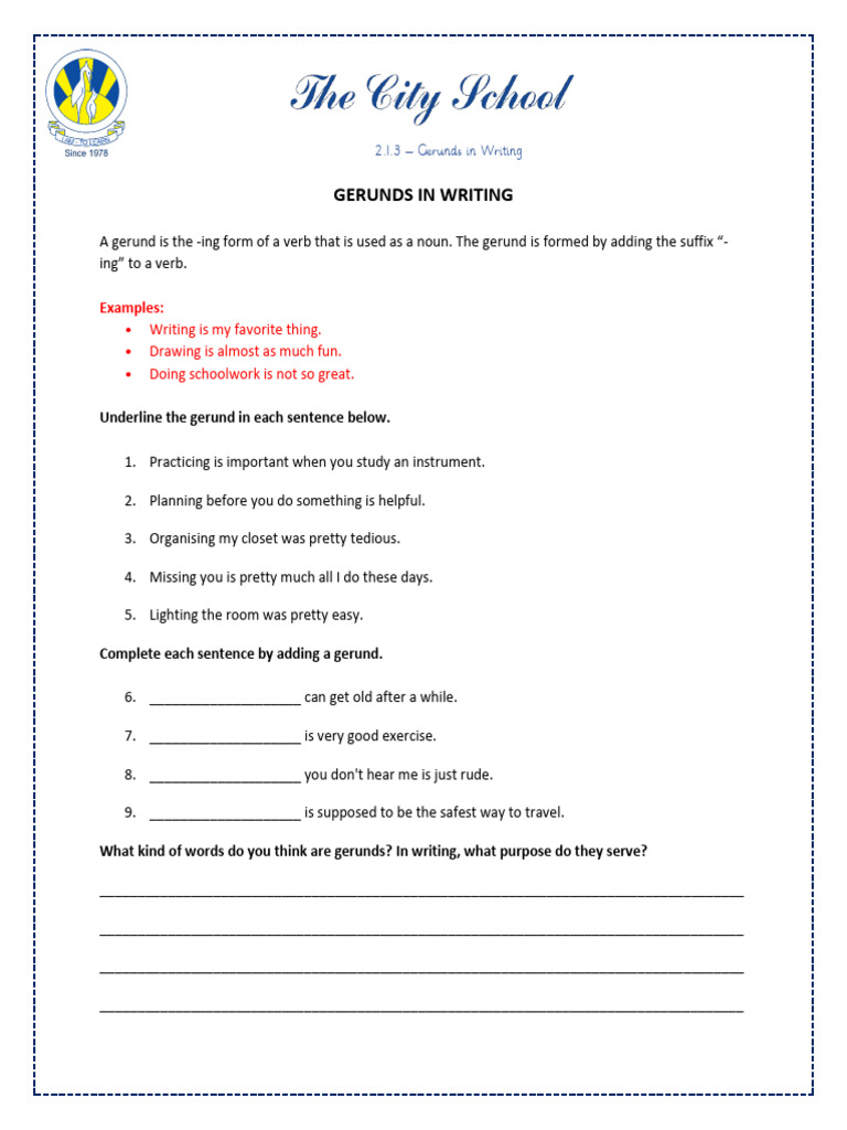 Gerunds in Writing: Exercises and Examples | PDF