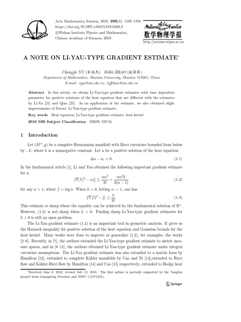 A Note On Li-Yau-Type Gradient Estimate | PDF | Mathematical Physics ...