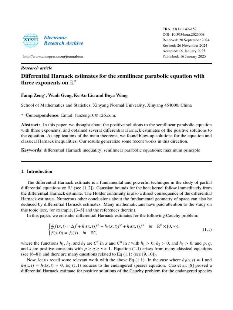 Harnack Estimates for Semilinear Parabolic Equations | PDF | Equations ...