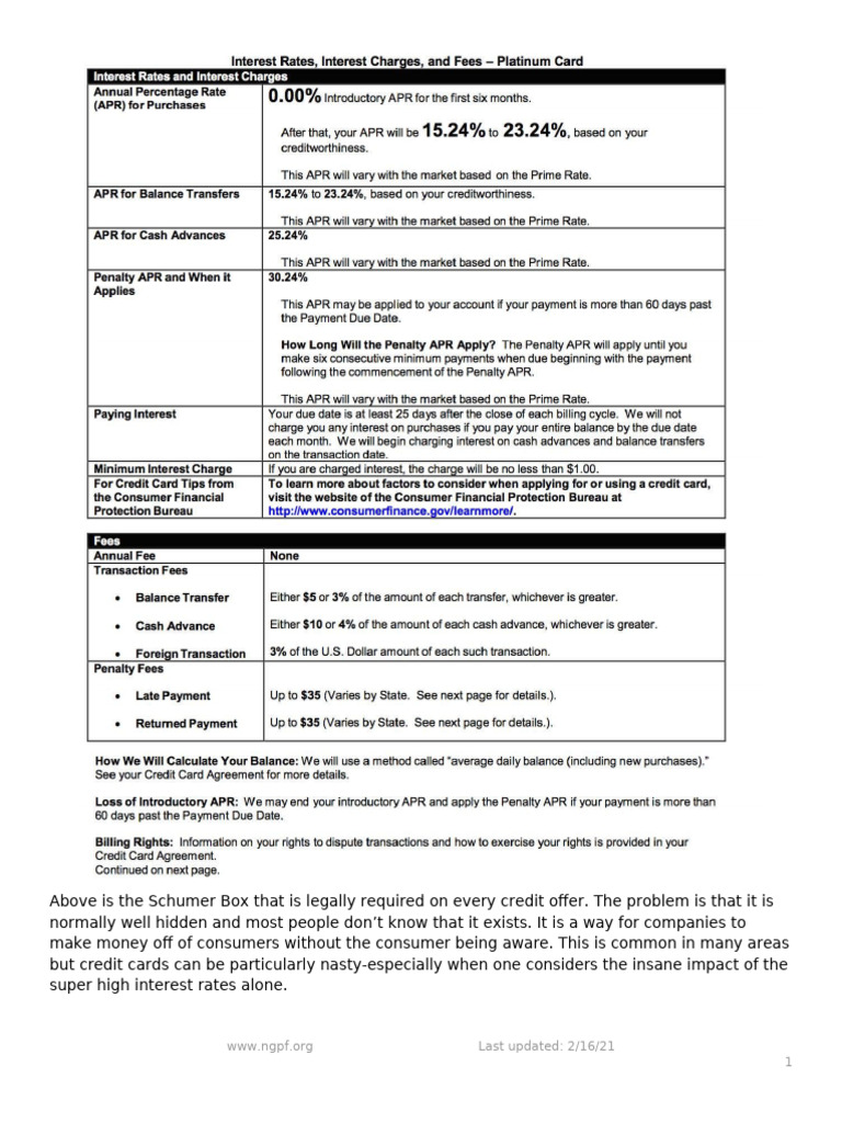 Schumer+Box+%281%29 | PDF | Credit Card | Annual Percentage Rate