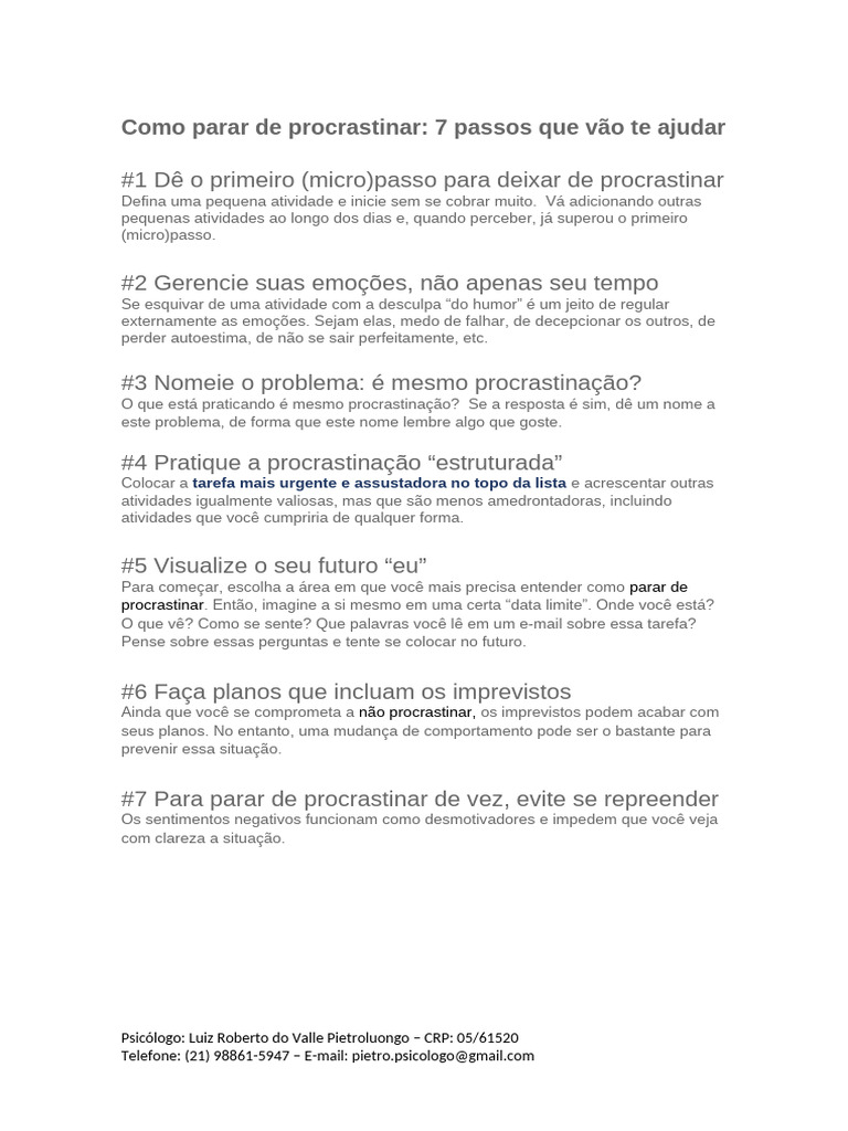 Como Parar De Procrastinar Pdf