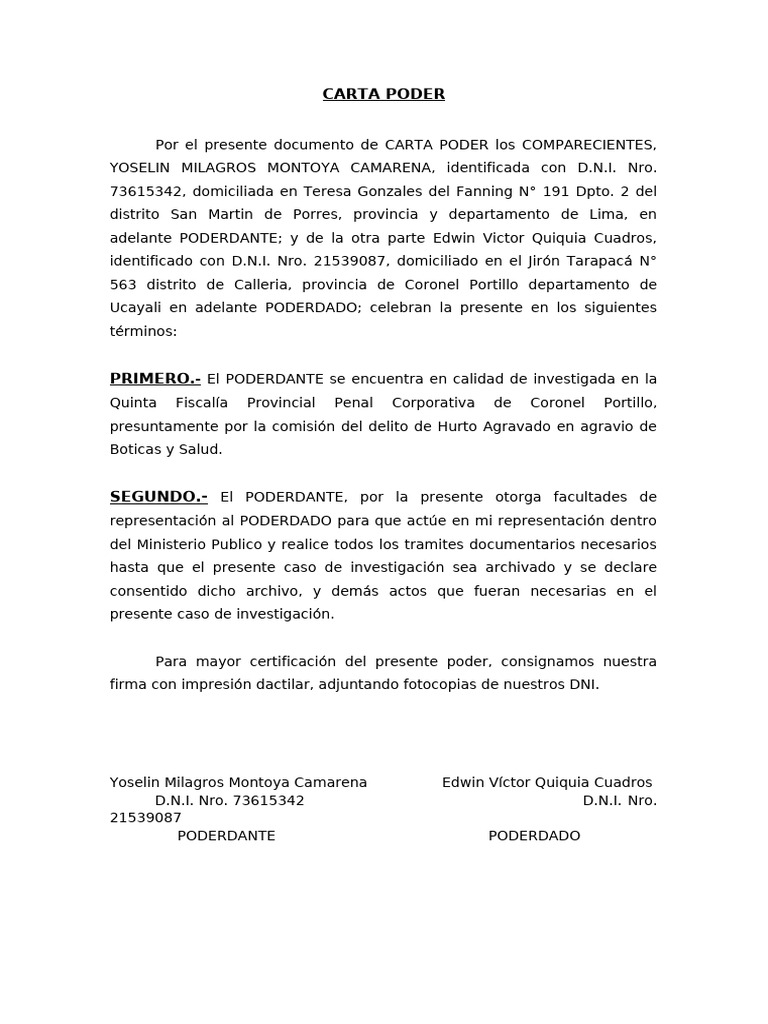 Carta Poder para Representación Legal | PDF