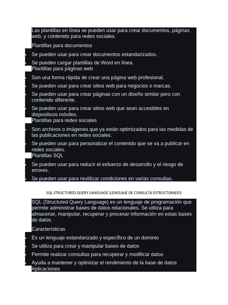 Plantillas y SQL: Guía Completa | PDF | SQL | Bases de datos